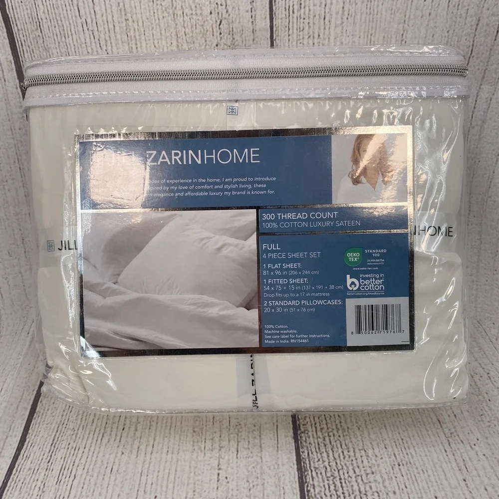 Jill Zarin Home Sateen Sheet Set Full Ivory 300TC 100% Cotton Minimalist Crisp